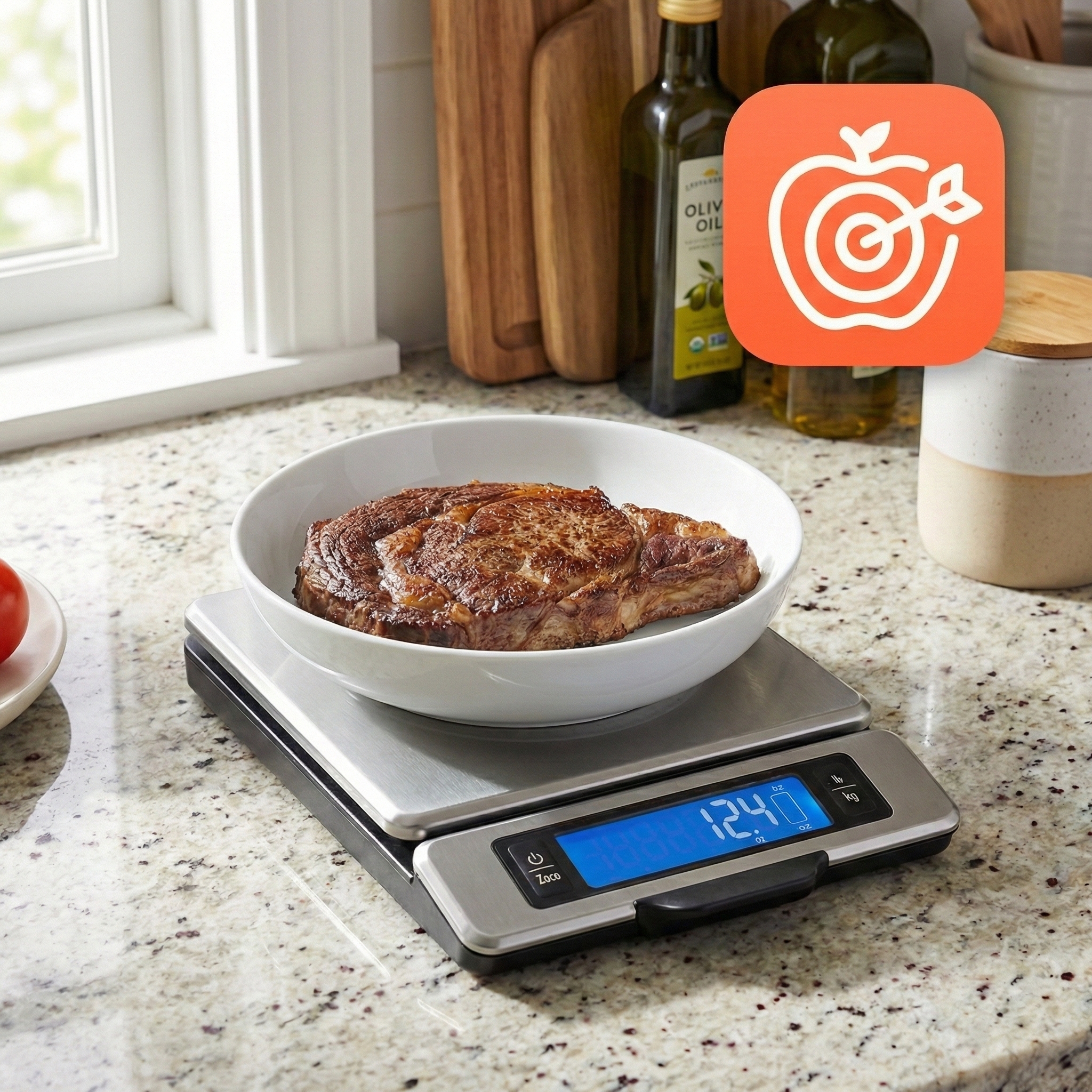 OXO kitchen scale and Cronometer tracking app